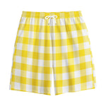 Yellow And White Buffalo Check Print Cotton Shorts