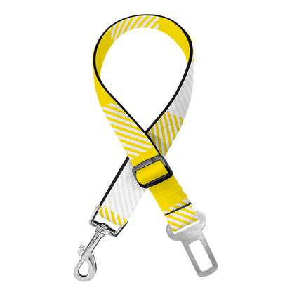 Yellow And White Buffalo Check Print Dog Seat Belt