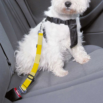 Yellow And White Buffalo Check Print Dog Seat Belt