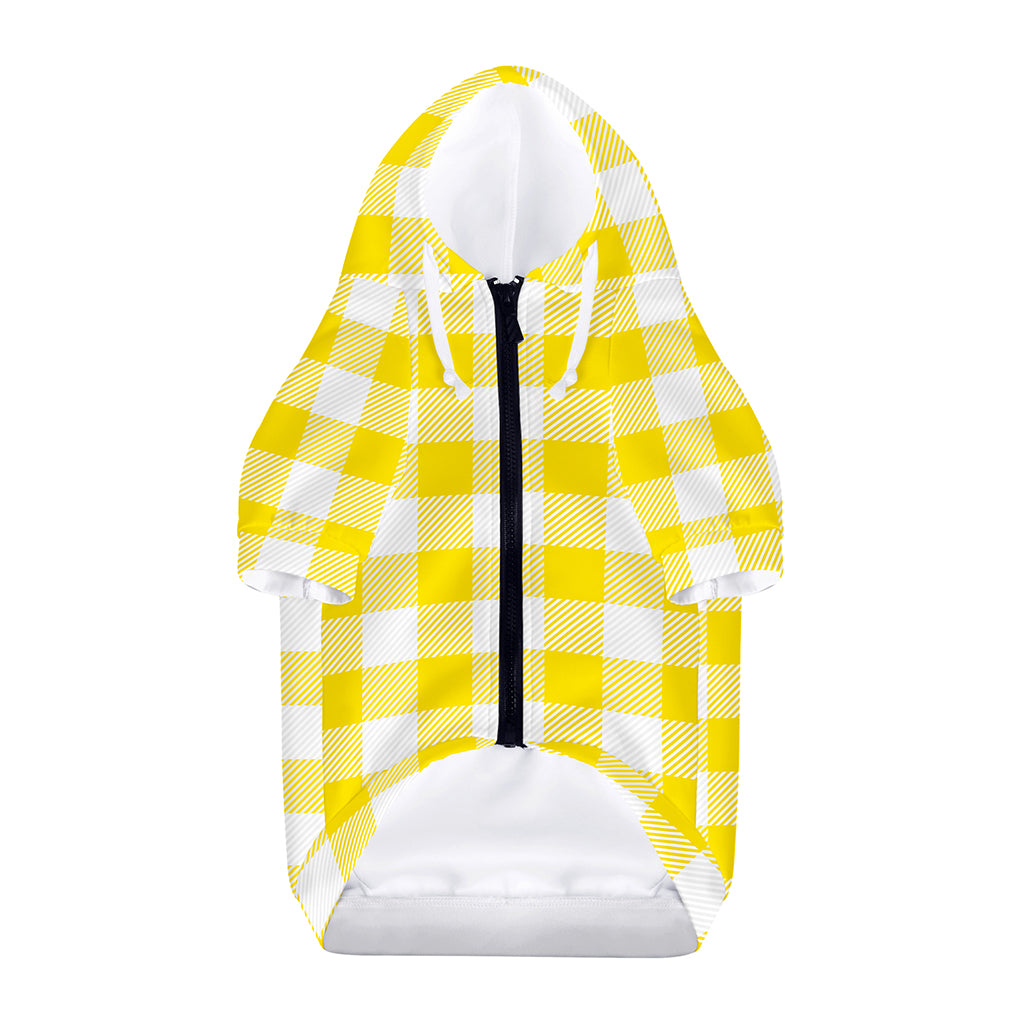 Yellow And White Buffalo Check Print Dog Zip Up Hoodie