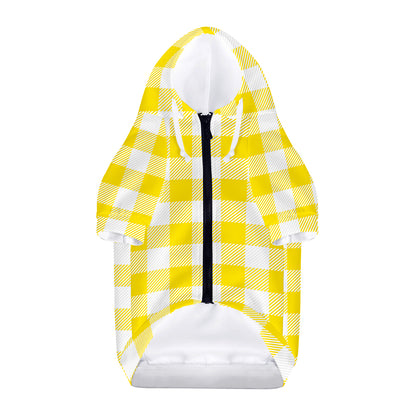 Yellow And White Buffalo Check Print Dog Zip Up Hoodie