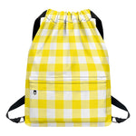 Yellow And White Buffalo Check Print Drawstring Backpack