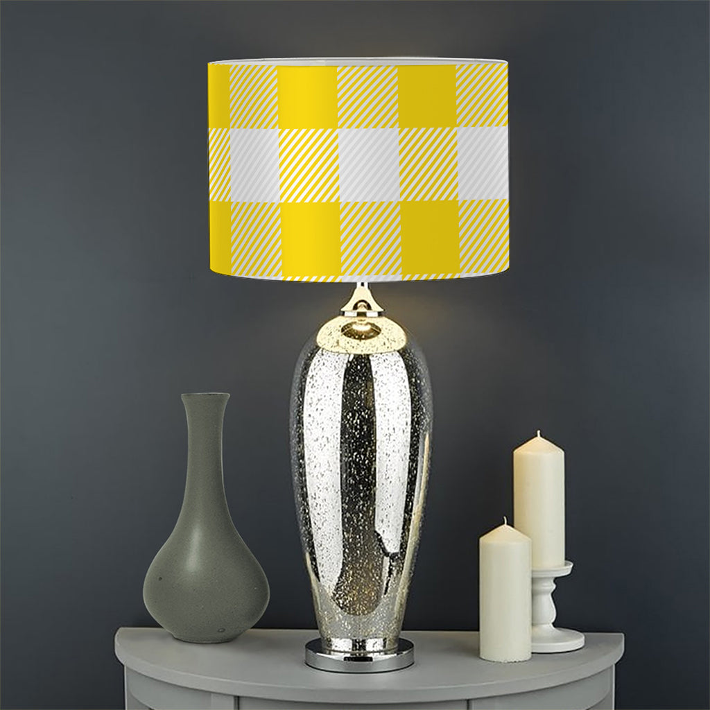 Yellow And White Buffalo Check Print Drum Lamp Shade