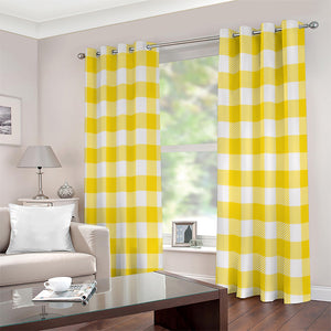 Yellow And White Buffalo Check Print Extra Wide Grommet Curtains