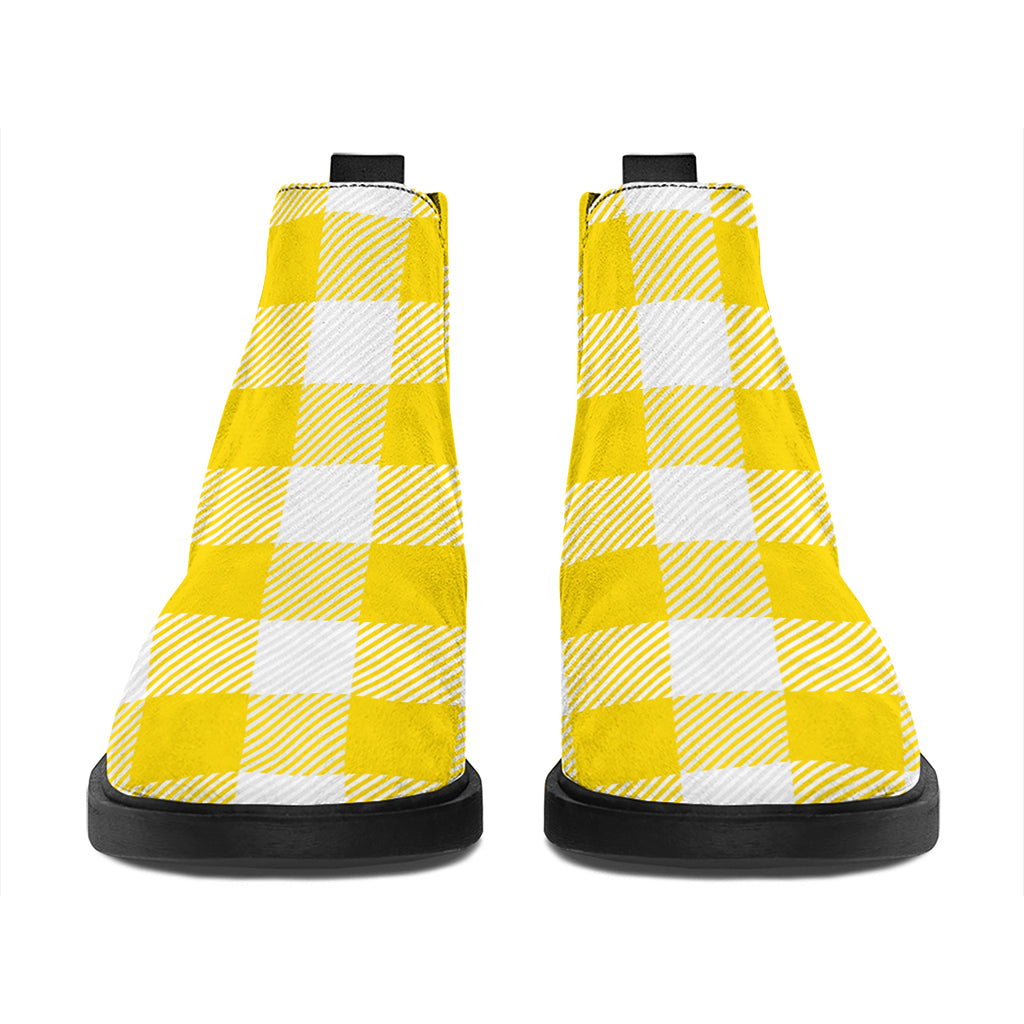 Yellow And White Buffalo Check Print Flat Ankle Boots