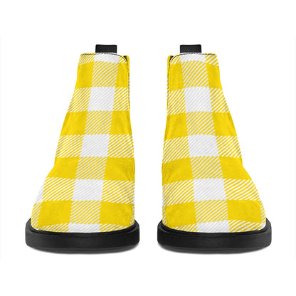 Yellow And White Buffalo Check Print Flat Ankle Boots