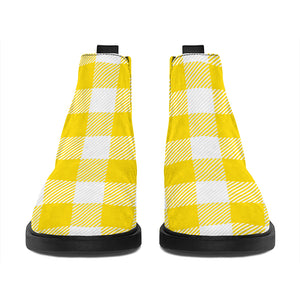 Yellow And White Buffalo Check Print Flat Ankle Boots