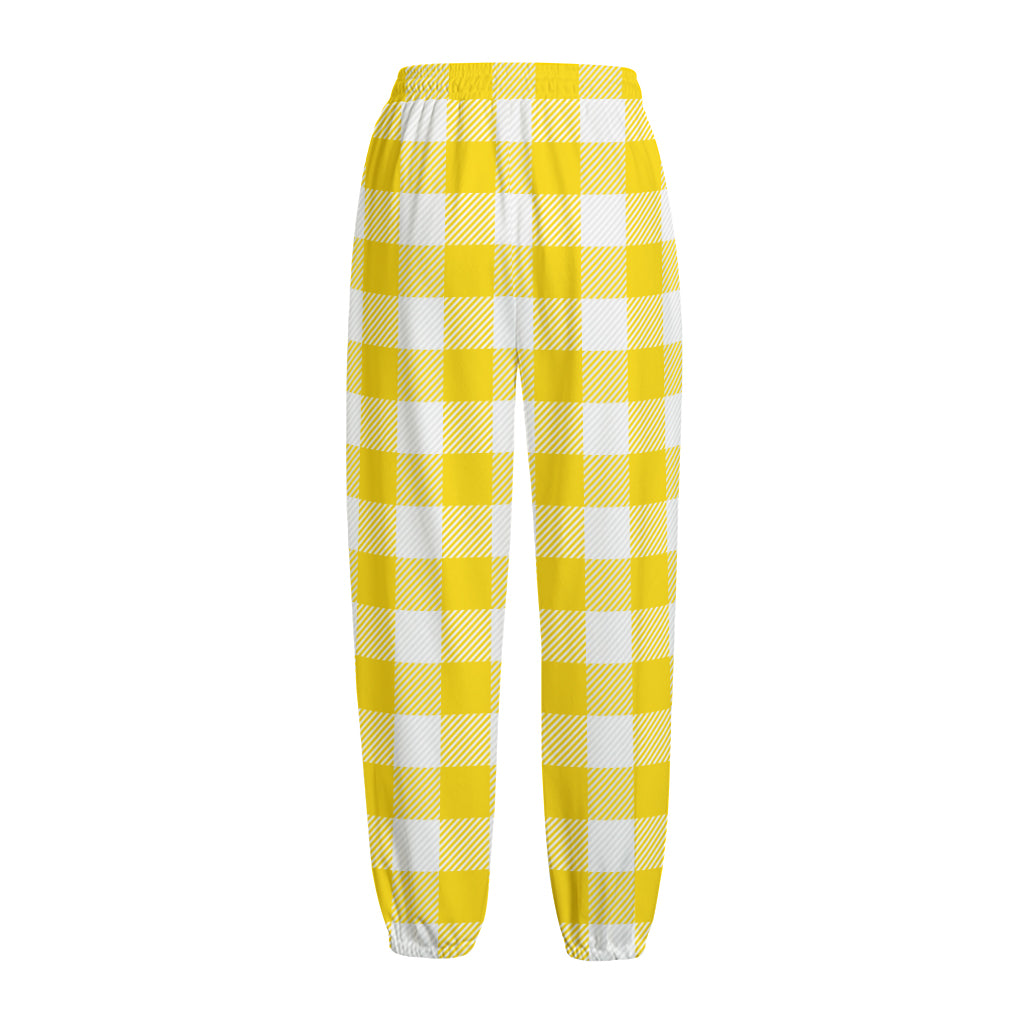 Yellow And White Buffalo Check Print Fleece Lined Knit Pants
