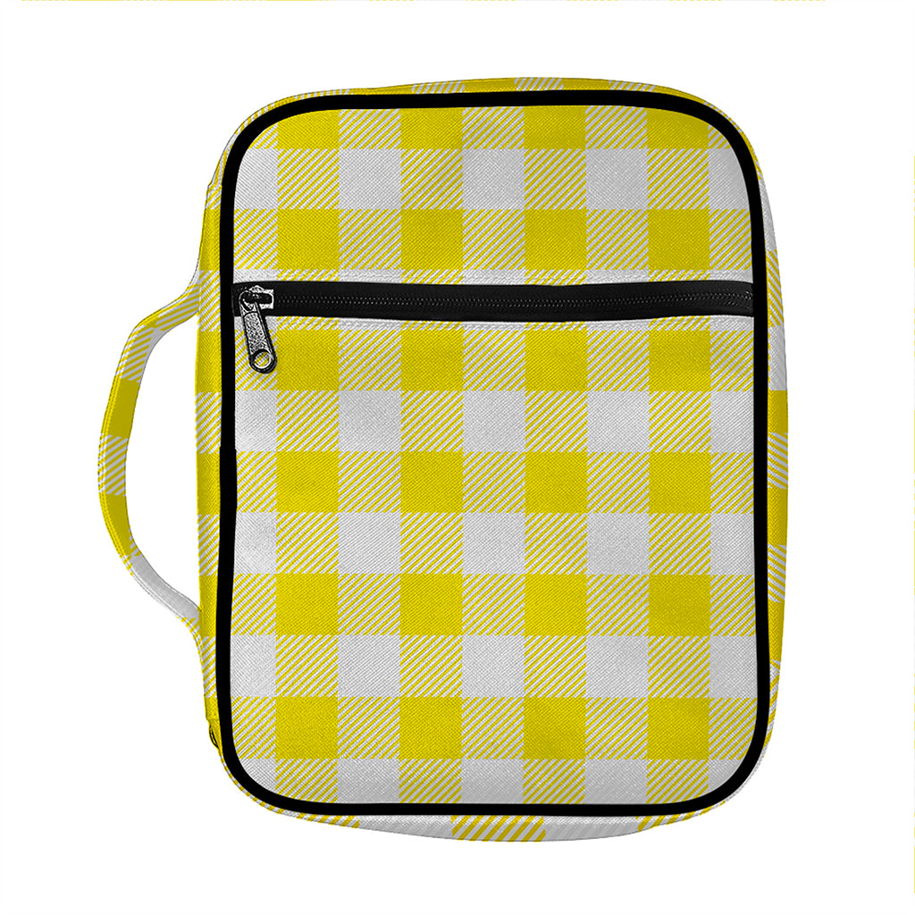 Yellow And White Buffalo Check Print Front Pocket Bible Bag