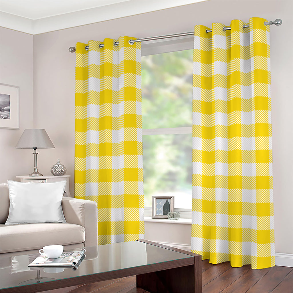 Yellow And White Buffalo Check Print Grommet Curtains