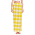 Yellow And White Buffalo Check Print High Slit Maxi Skirt