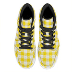 Yellow And White Buffalo Check Print High Top Leather Sneakers