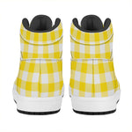 Yellow And White Buffalo Check Print High Top Leather Sneakers