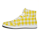 Yellow And White Buffalo Check Print High Top Leather Sneakers