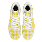 Yellow And White Buffalo Check Print High Top Leather Sneakers