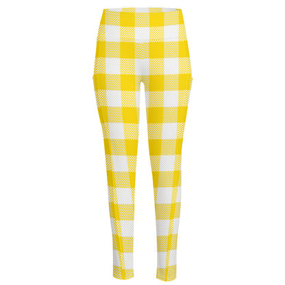 Yellow And White Buffalo Check Print High-Waisted Pocket Leggings