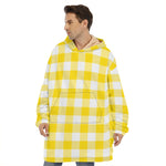 Yellow And White Buffalo Check Print Hoodie Blanket