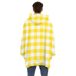 Yellow And White Buffalo Check Print Hoodie Blanket
