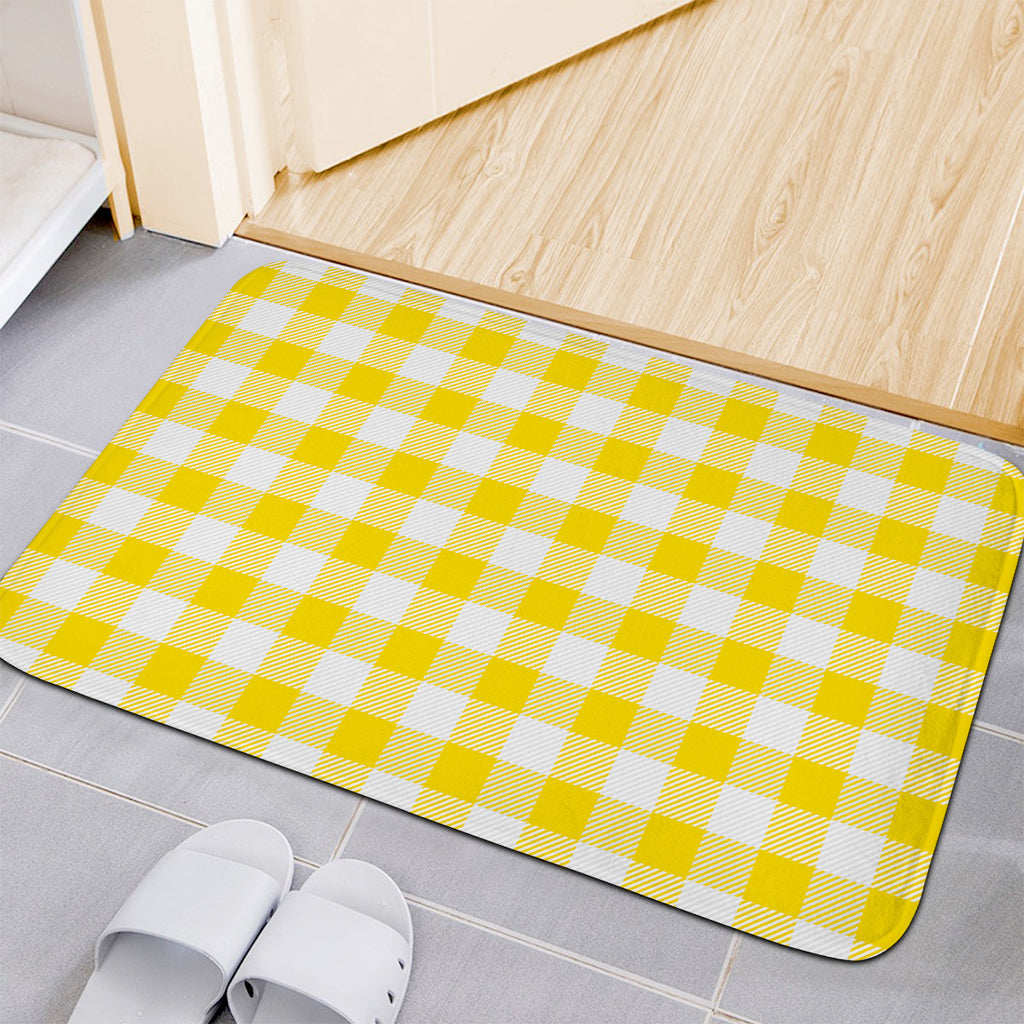 Yellow And White Buffalo Check Print Indoor Door Mat