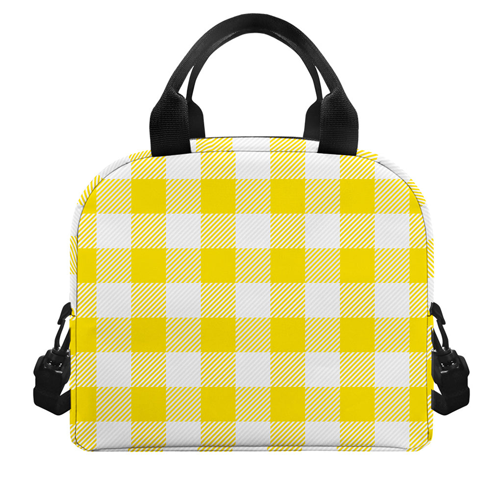 Yellow And White Buffalo Check Print Insulated Lunch Bag