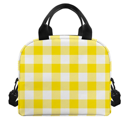 Yellow And White Buffalo Check Print Insulated Lunch Bag