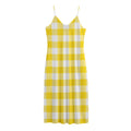 Yellow And White Buffalo Check Print Jersey Midi Cami Dress