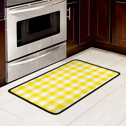 Yellow And White Buffalo Check Print Kitchen Mat