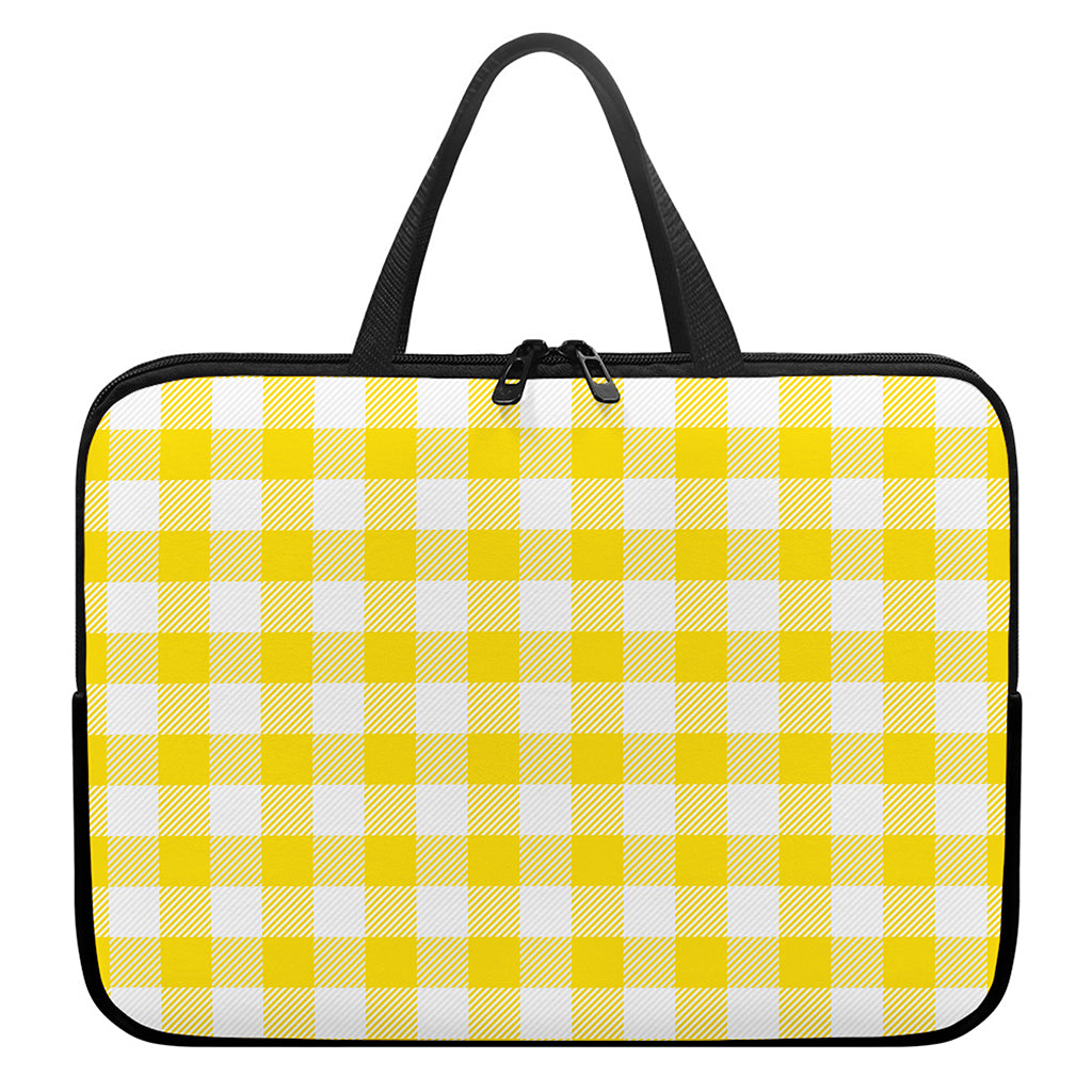 Yellow And White Buffalo Check Print Laptop Sleeve With Handle