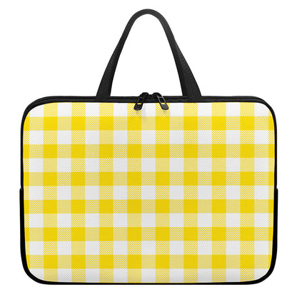 Yellow And White Buffalo Check Print Laptop Sleeve With Handle