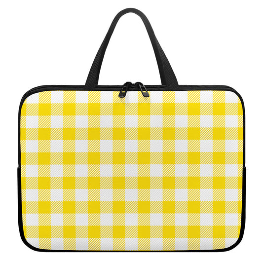 Yellow And White Buffalo Check Print Laptop Sleeve With Handle