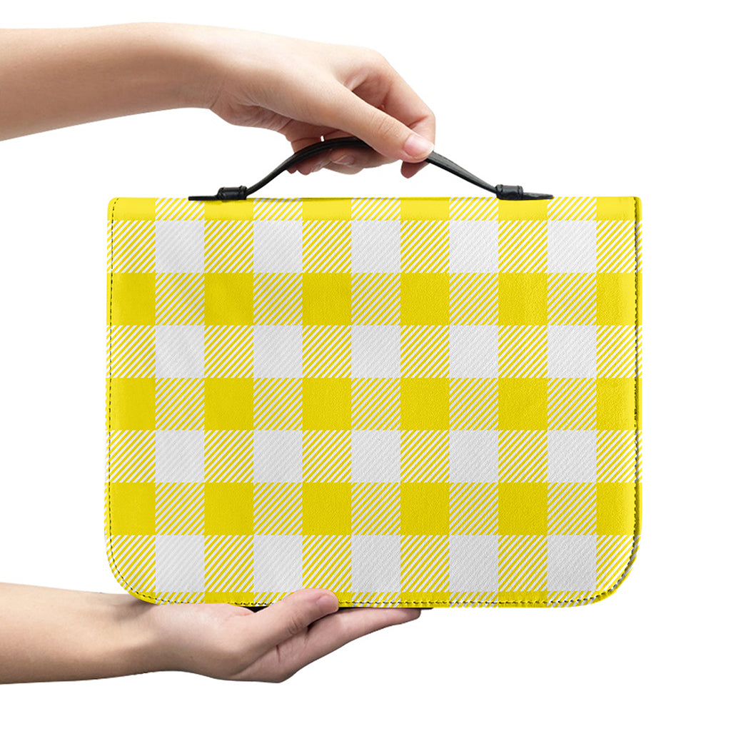 Yellow And White Buffalo Check Print Leather Bible Cover