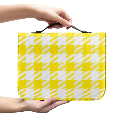 Yellow And White Buffalo Check Print Leather Bible Cover