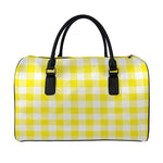 Yellow And White Buffalo Check Print Leather Duffle Bag