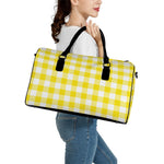 Yellow And White Buffalo Check Print Leather Duffle Bag