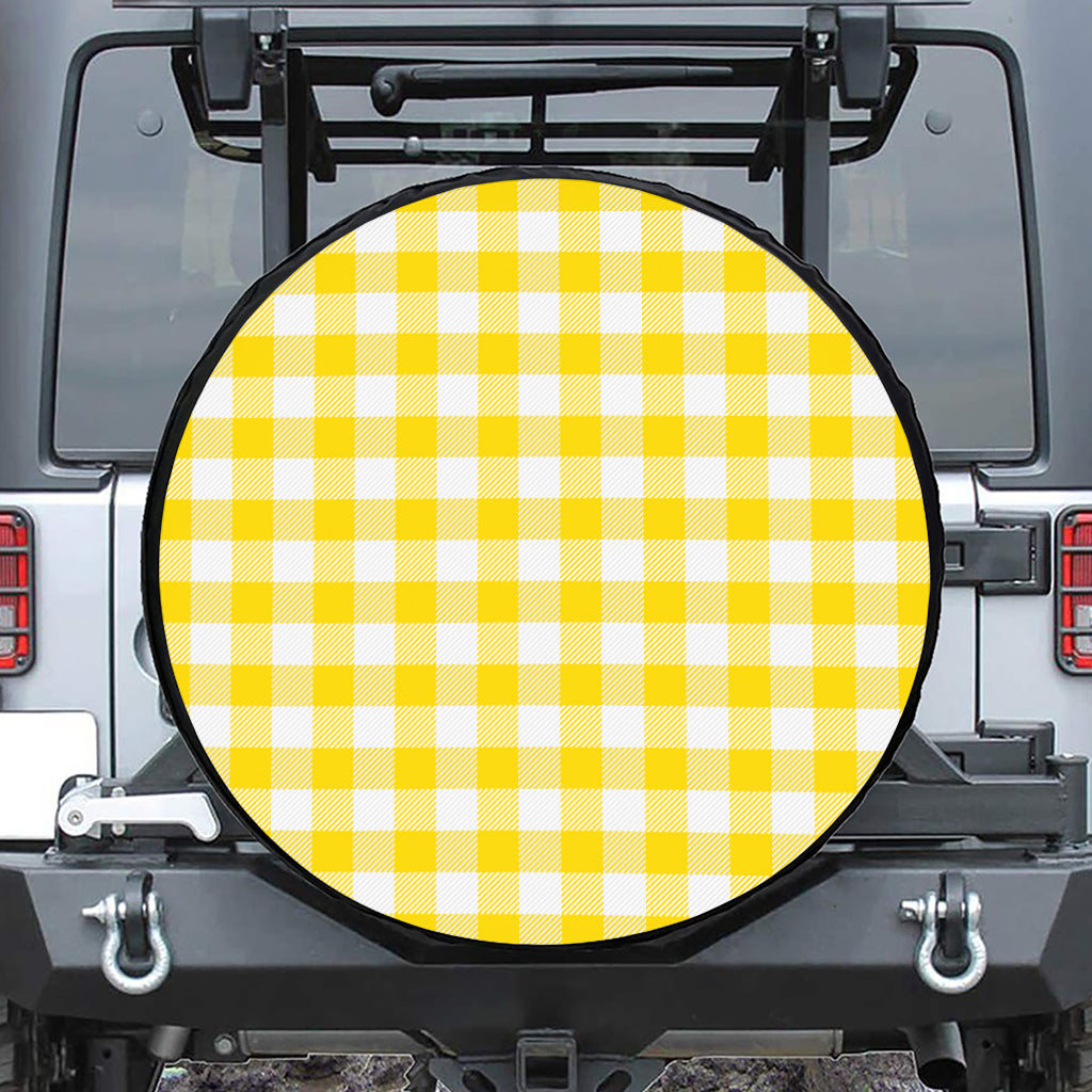 Yellow And White Buffalo Check Print Leather Spare Tire Cover