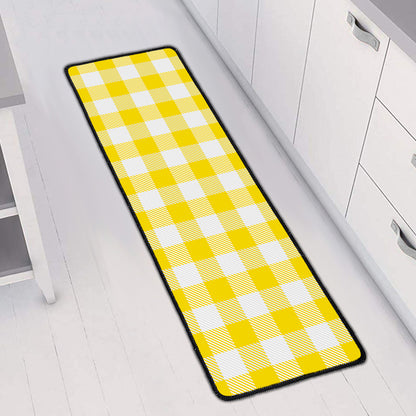 Yellow And White Buffalo Check Print Long Kitchen Mat