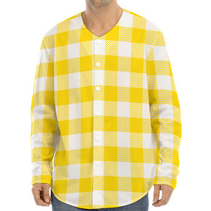 Yellow And White Buffalo Check Print Long Sleeve Baseball Jersey