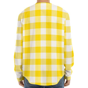 Yellow And White Buffalo Check Print Long Sleeve Baseball Jersey