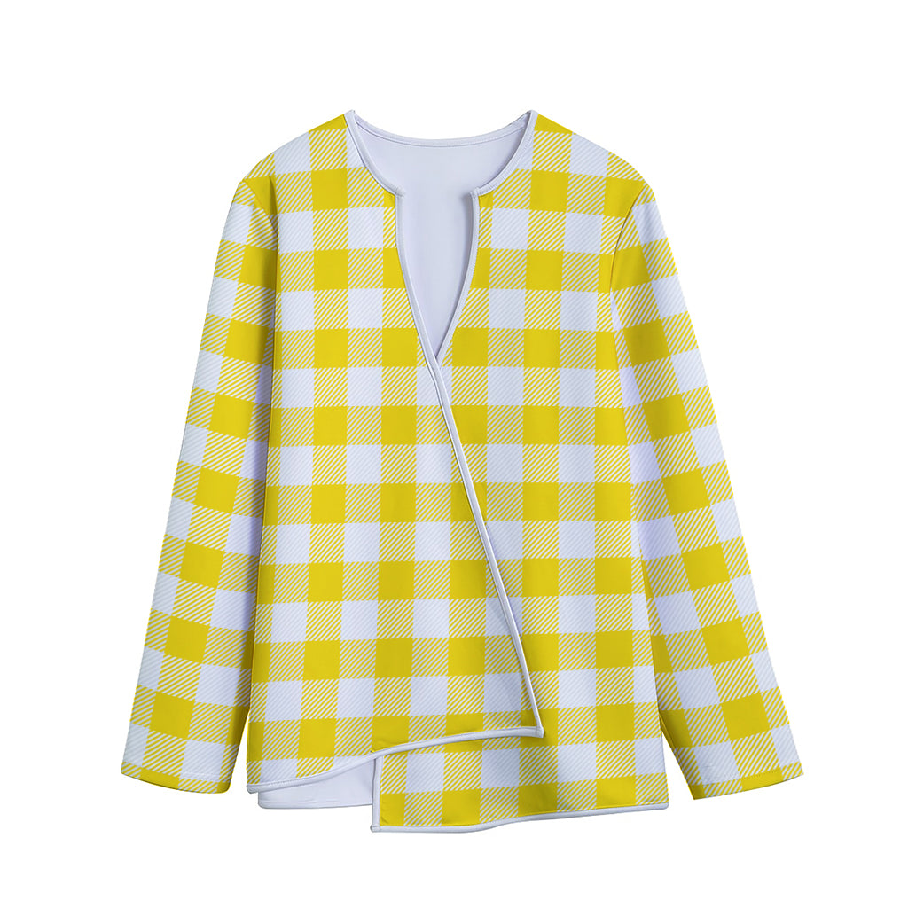 Yellow And White Buffalo Check Print Long Sleeve Short Coat