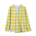 Yellow And White Buffalo Check Print Long Sleeve Short Coat