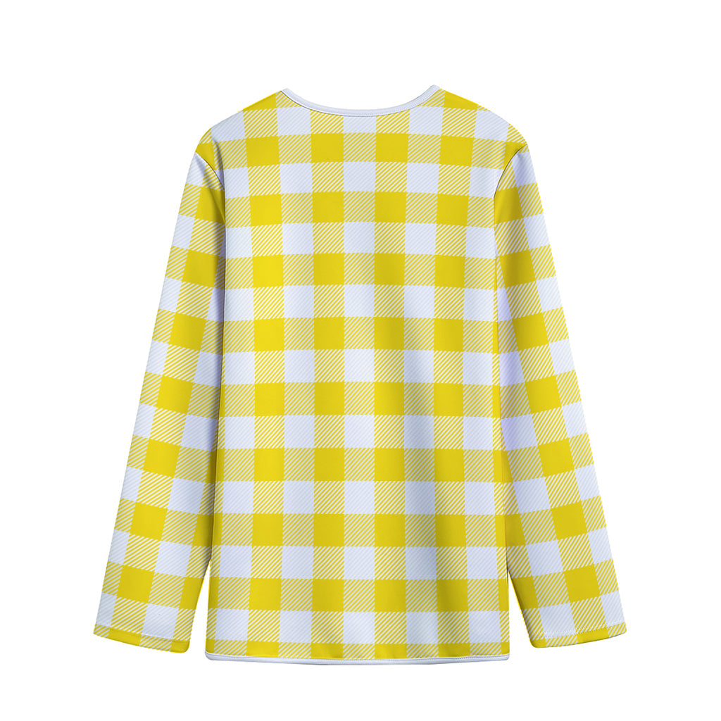 Yellow And White Buffalo Check Print Long Sleeve Short Coat