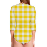 Yellow And White Buffalo Check Print Long Sleeve Swimsuit
