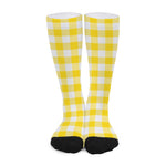 Yellow And White Buffalo Check Print Long Socks