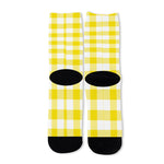 Yellow And White Buffalo Check Print Long Socks