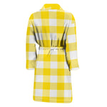Yellow And White Buffalo Check Print Men's Bathrobe