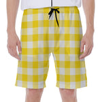 Yellow And White Buffalo Check Print Men's Beach Shorts