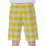 Yellow And White Buffalo Check Print Men's Beach Shorts