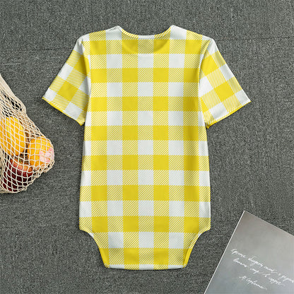 Yellow And White Buffalo Check Print Men's Bodysuit