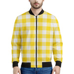 Yellow And White Buffalo Check Print Men's Bomber Jacket