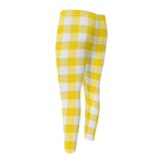 Yellow And White Buffalo Check Print Men's Compression Pants